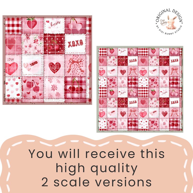 Valentines Patchwork Seamless Pattern PNG | Red Pink Hearts Coquette Digital Paper | Cute Fabric Repeat Pattern PNG image 3