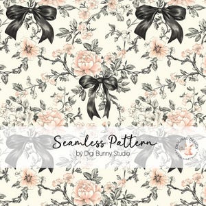 Patrón sin costuras de coqueta de toile con lazo negro vintage Patrón de tela de lazo chinoiserie negro PNG Patrón de repetición retro femenino Shabby Chic png