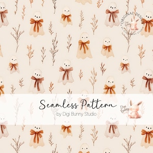 Boho Coquette fantôme Halloween modèle sans couture automne fleurs d'automne tissu sans couture motif de répétition enfants mignons bébé Halloween minimaliste png