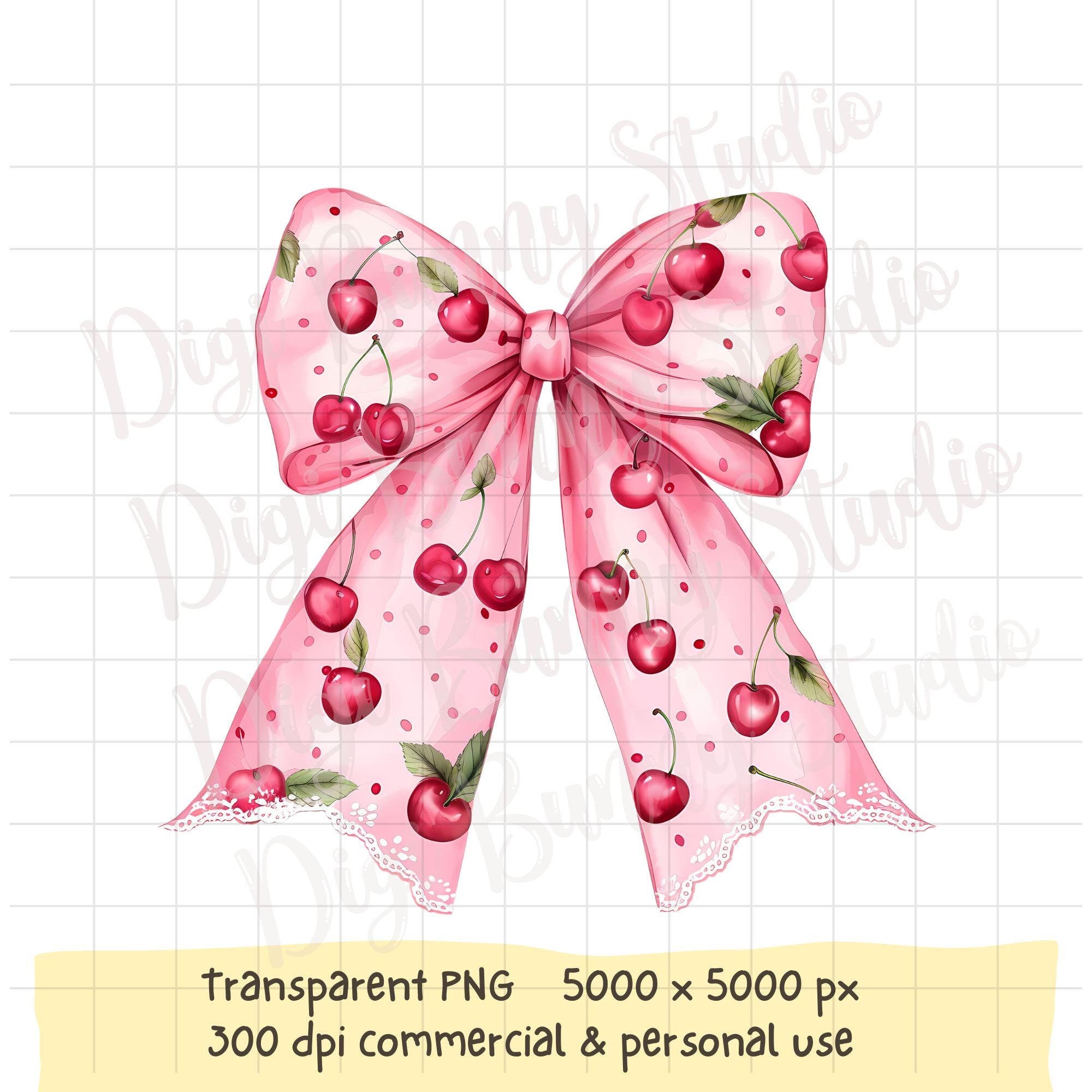 Cherry Bow Clipart, Pink Coquette Design (PNG Digital Download) - Etsy