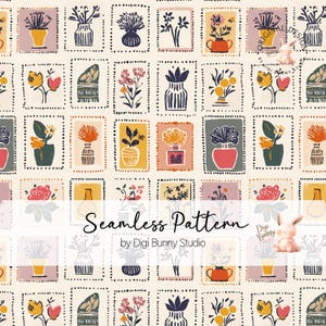 Retro Blume Briefmarken Musterdesign Blumenstrauß Botanischer Garten Floral Porto Vintage Sommer Florals Retro Stoff-Wiederholungsmuster Png
