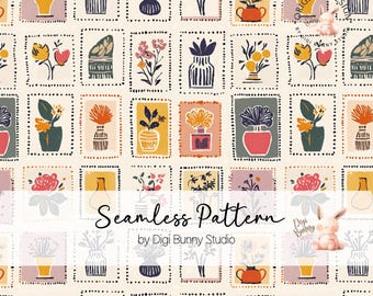 Vintage Floral Stamp Seamless Pattern (Digital Download)