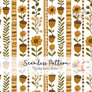 Glands d'automne, motif transparent fleurs et rayures, motif de tissu floral d'automne, motif de répétition de Thanksgiving rétro, motif mignon Boho png