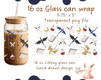 Books and Dragons Glass Can Wrap | Fantasy Tumbler Design (PNG)