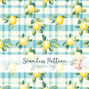 Aquarell Blau Gingham Zitrone Nahtloses Muster Limonade Sommer Obst Kariert Rapportmuster Stoffmuster Adrette Helle Juicy Lemons Png