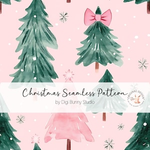 Christmas Coquette Christmas Tree Seamless Pattern, Christmas Pattern, digital pattern, Digital paper, Pink Christmas Seamless Repeat Png image 7