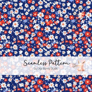Ditsy rojo blanco azul flores 4 de julio patrón sin costuras EE. UU. 4 de julio patrón repetitivo diseño patriótico EE. UU. patrón azul libertad BG