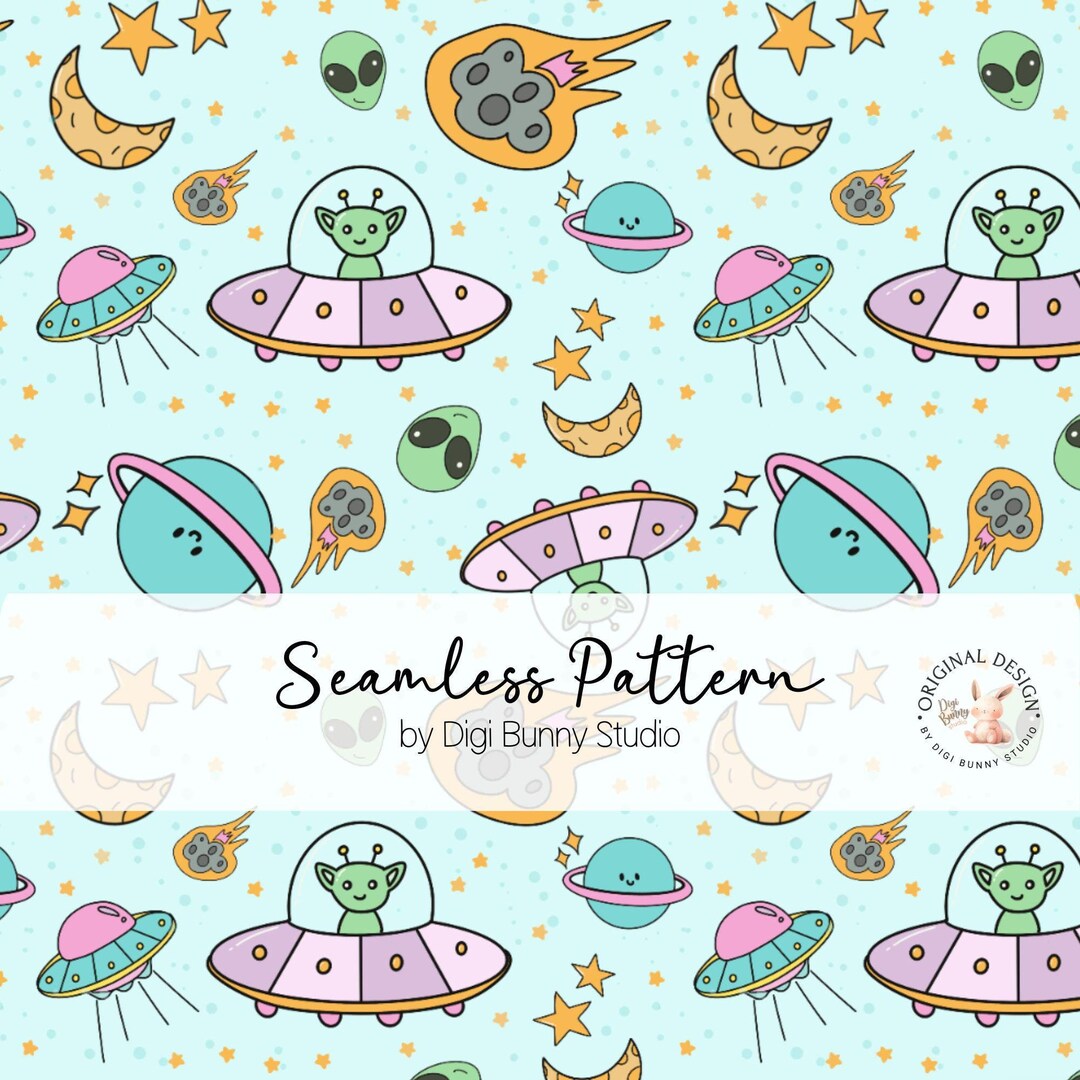 Cute Alien Seamless Pattern, Kids Outer Space Fabric (PNG Digital ...