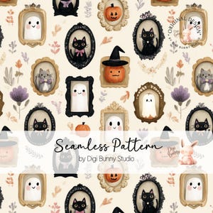 Cutest halloween pattern, ghost frames png, cute ghost png, black cat png, pumpkin fabric, trick or treat png, seamless halloween, spooky fabric png, ghost repeat png, halloween kids png, halloween fabric, autumn fabric png, halloween digital, halloween seamless pattern png, ghost frames and black cats fabric, cute kids halloween repeat print, trick or treat spooky season fabric, pumpkins and ghosts seamless design, halloween fabric for toddlers, halloween digital fabric pattern