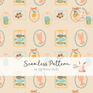 Amalfi Coast Seamless Pattern PNG Italian Summer Lemons & Sardines Hand-Drawn Beachside Coquette Repeat Pattern La dolce vita pattern png