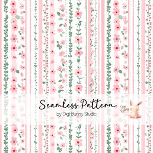 Petites fleurs roses et rayures transparentes Motif floral printanier en tissu Petites fleurs roses et vertes Motif répété Joli motif Png