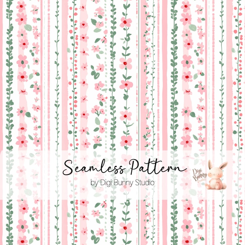 Pink Ditsy Flowers and Stripes Seamless Pattern Spring Floral Fabric ...