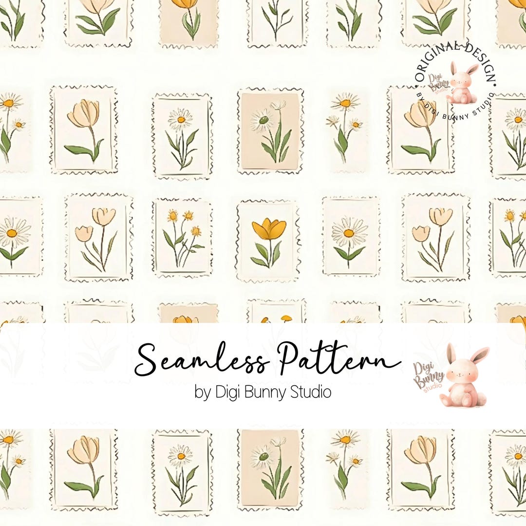 Repeating Stamp Pattern Flower Stamps Seamless Pattern Bouquet Botanical Garden Hand Drawn ...