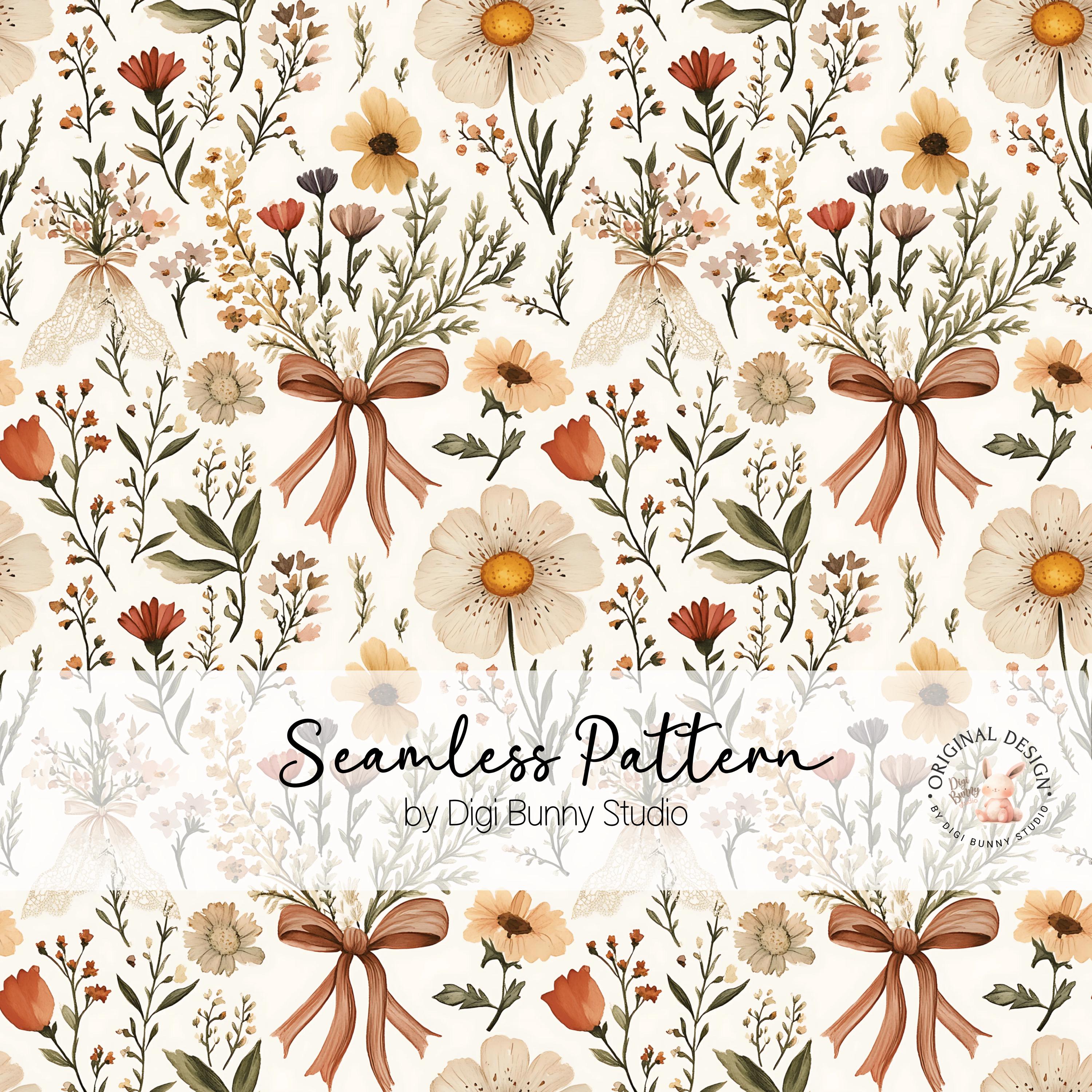 Boho Neutrals Spring Flowers Coquette Bow Seamless Pattern (PNG) - Etsy