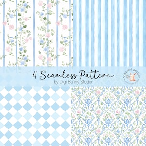 Motifs sans couture grand millénaire, aquarelle rayures florales pastel damier motif répétitif numérique vintage chinoiserie Junk Journal png thumbnail
