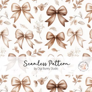 Laços de mocha mocha Padrão floral sem costura, Padrão sem costura coquete, Laço marrom suave sem costura Papel digital Flor sem costura Laço coquete PNG