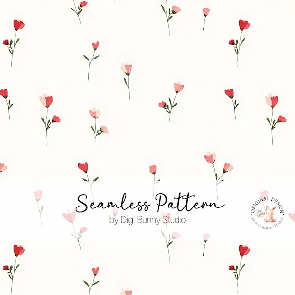 Ditsy Tulips Seamless Pattern, Floral Fabric Print (PNG)