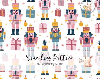 Pink Nutcracker Soldiers Christmas Seamless Pattern (PNG)