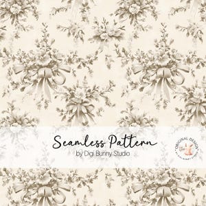 Patrón sin costuras de toile beige vintage PNG / Tela con lazo chinoiserie color crema / Papel digital para boda rústica francesa suave y desgastada