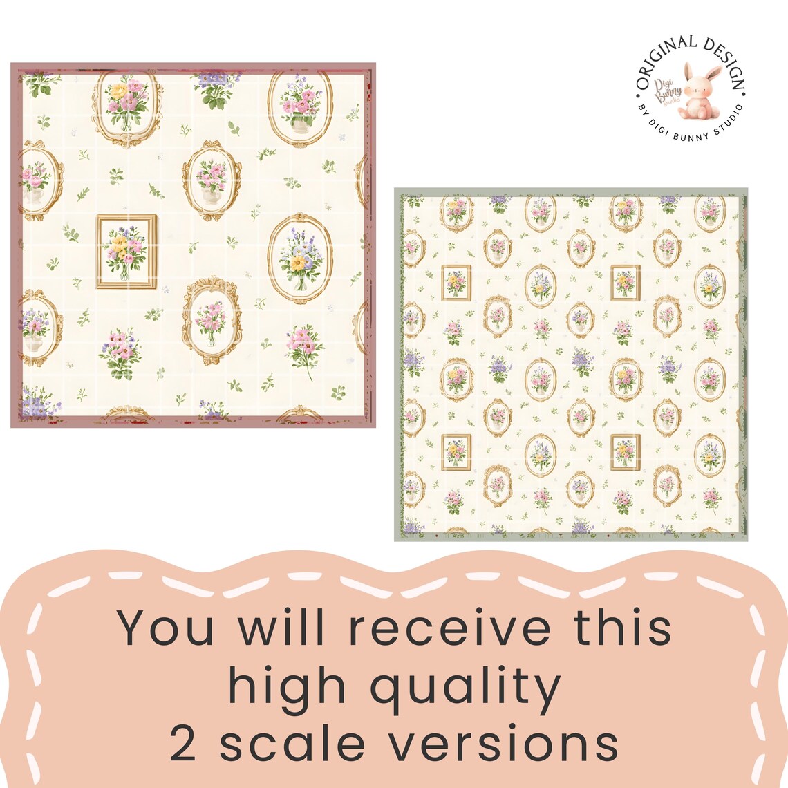 Floral Frames Seamless Pattern | Shabby Chic Vintage Digital Paper (PNG ...