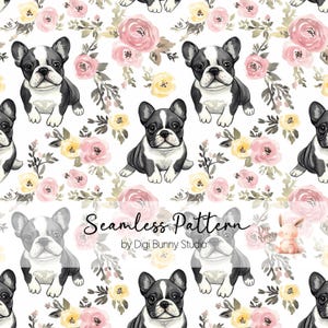 Französische Bulldogge Musterdesign Frühling Frenchie Floral Hund Mama Boho Wildblumen Hundeliebhaber Tier Mama Hundeblumen Stoffmuster Png