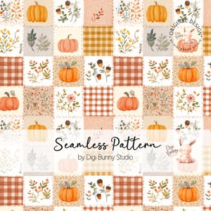 Motivo patchwork senza cuciture a tema zucca PNG, design autunnale in stile fattoria Grandmacore.
