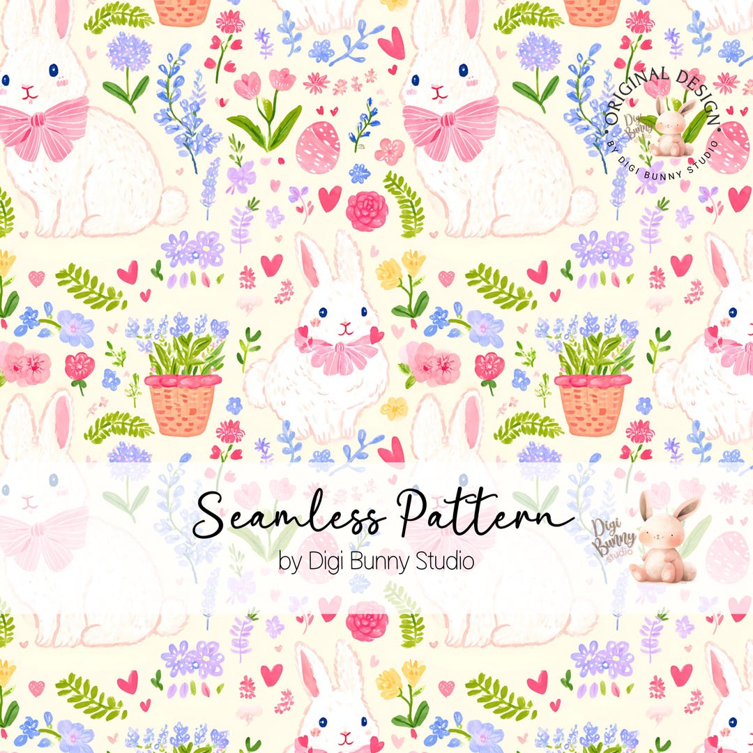 Easter Bunny Floral Seamless Pattern PNG | Coquette Bows Spring Baby ...