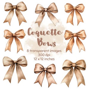 Mocha Mousse Coquette Bows Clip Art Soft Girl Era PNG Aesthetic Cliparts Trendy Coquette Watercolor Bows Ribbon clipart Pastel Coquette PNG
