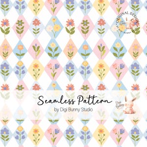 Pastell Diamant Frühlingsblumen Nahtloses Muster Blumenstrauß Stoffmuster Botanischer Garten Handgezeichnet Stil Spalier Sommer Florals Fliesen Png