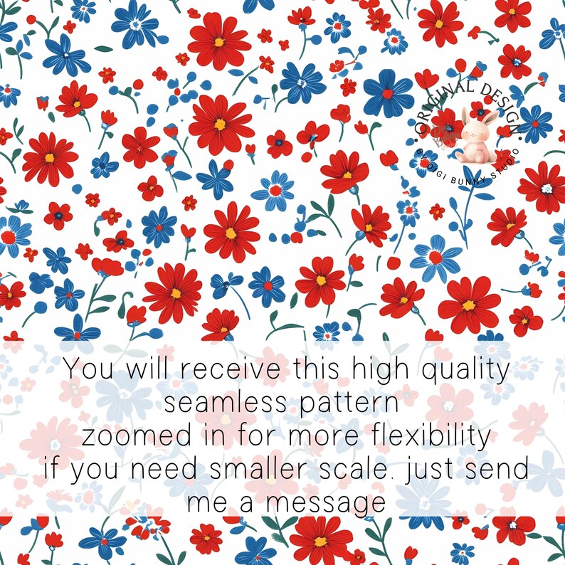 4th of July Seamless Pattern: Ditsy Red White Blue Floral (PNG Digital ...