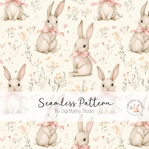 Frühling Bunnies Floral kokett Schleifen Muster Blumen Aquarell Häschen Digitales Papier Stoffmuster Cute Baby Rabbits Garten Png