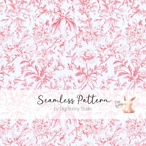 Patrón de tela vintage con estampado floral rojo suave y sin costuras, estilo chinoiserie, con lazo, peonías retro femeninas, patrón repetido de flores, estilo shabby chic