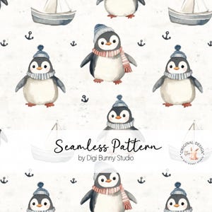 Patrón sin costuras de pingüino náutico Patrón de tela de pingüino lindo Patrón de superficie Patrón de ropa para niños Papel digital Png