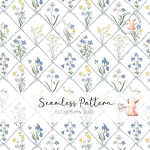 Diamant Frühling Gelb Blau Blumen Nahtlose Muster Blumenstrauß Stoffmuster Botanischer Garten Handgezeichnet Stil Spalier Sommer Florals Fliesen Png