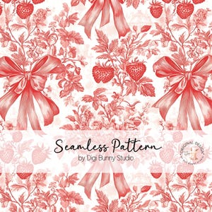 Vintage Toile Erdbeere Bögen Kokette Nahtloses Muster Frühling Nahtloses Rosa Chinoiserie-Stoff-Muster Png Trendiges Retro-Obst-Muster PNG
