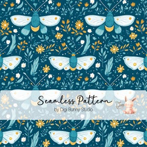 Papillon fantaisie lunatique vert foncé motif tissu bohème cottagecore motif printemps jardin été répétition motif papier numérique motif de surface