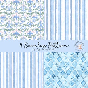 Motifs sans couture grand millénaire, aquarelle rayures florales pastel damier motif répétitif numérique vintage chinoiserie Junk Journal png thumbnail