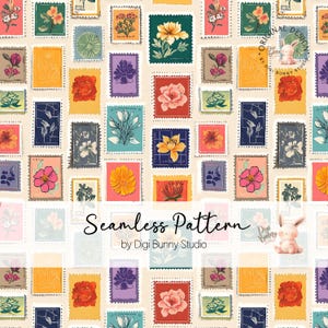 Vintage Blumen Briefmarken Musterdesign Blumenstrauß Botanischer Garten Blumen Porto Vintage Sommer Blumen Retro Stoff Rapport Png