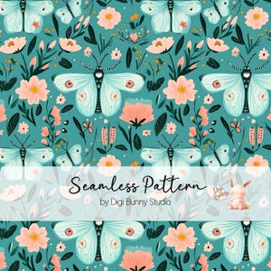 Papillon lunatique vert motif tissu bohème cottagecore motif printemps jardin été répétition motif papier numérique motif de surface