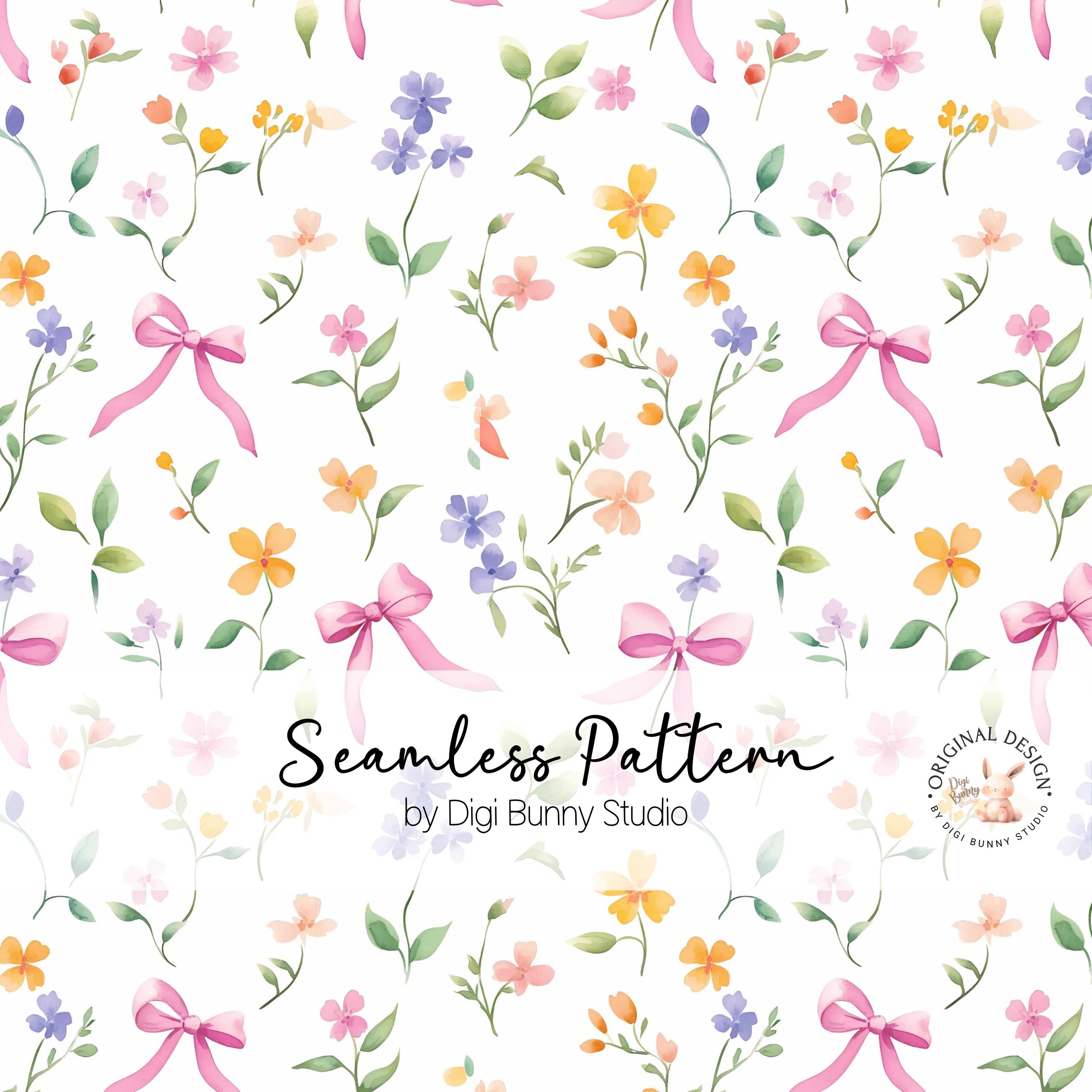 Tiny Spring Flowers and Pink Bows Seamless Pattern Coquette Bow ...