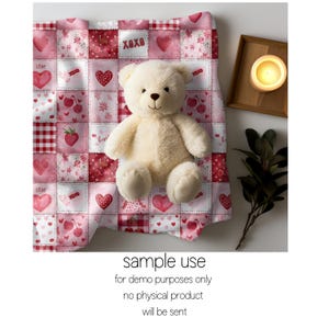 Valentines Patchwork Seamless Pattern PNG | Red Pink Hearts Coquette Digital Paper | Cute Fabric Repeat Pattern PNG image 2