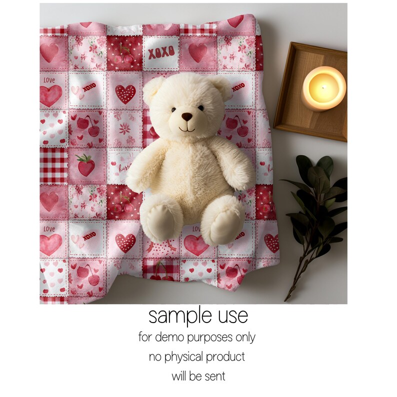 Valentines Patchwork Seamless Pattern PNG | Red Pink Hearts Coquette Digital Paper | Cute Fabric Repeat Pattern PNG image 2