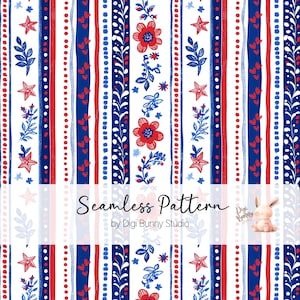 Rouge Blanc Bleu Rayures Floral 4 juillet Motif continu USA 4 juillet Motif répétitif Conception patriotique Motif de surface liberté USA