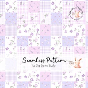 Lavendel Blumen Patchwork Nahtloses Muster Lila Blumen Weich Mädchen Botanischer Stoff Rapportmuster Ditsy Blumen Kinderzimmer Digitales Papier Png