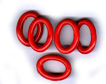 5 vintage CZECH GLASS RINGS connector red dangle oval shape antique czech glass rings so many uses antique findings