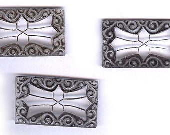vintage ART GLASS CABOCHON clear glass raised middle gray black highlights texture carved small window antique cabochon