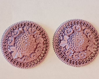 vintage round FLORAL CELLULOID findings lavender 1-1/2" diameter easy to glue antique celluloid flat back carved celluloid bridal finding