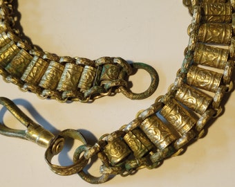 antique chain very long brass chain, CIVIL WAR ERA light verdigris chased and hammered design, book chain 20"