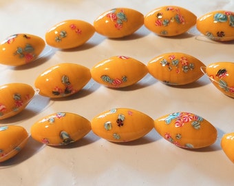 vintage Art Glass beads MILLEFIORE Orange large millefiore beads FIVE beads each slightly different made in japan