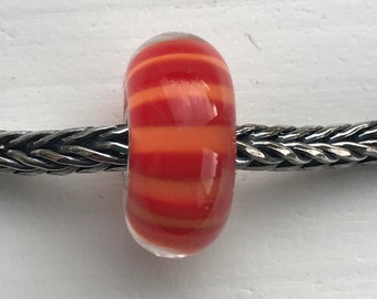 Troll Beads, Troll Charms, Brand New Peach Stripe Bead Sterling Silver 925 Dichoric Glass